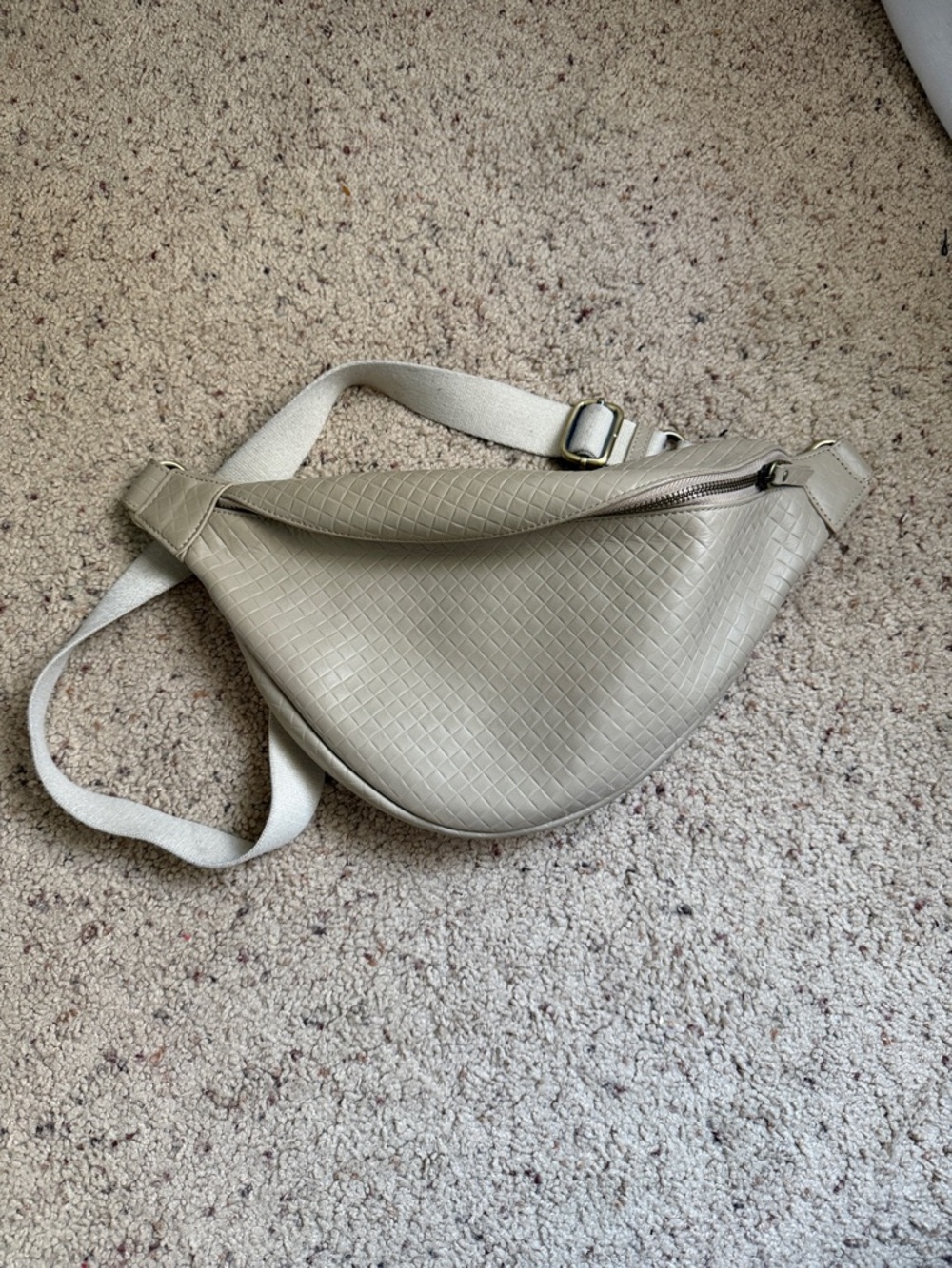 Woven Leather Crossbody Sling Bag - Cream